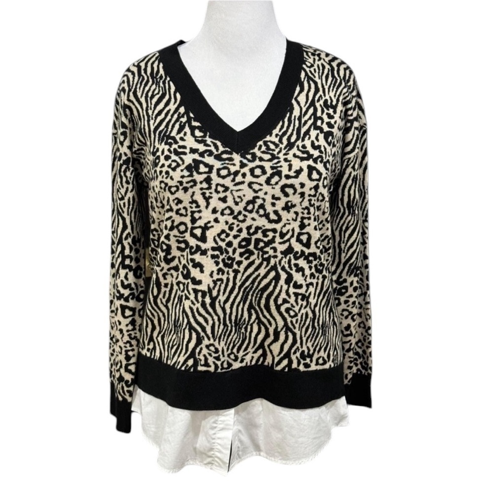Calvin Klein Animal Print‎ Sweater Shirt Tail Top Size Medium Zebra Leopard